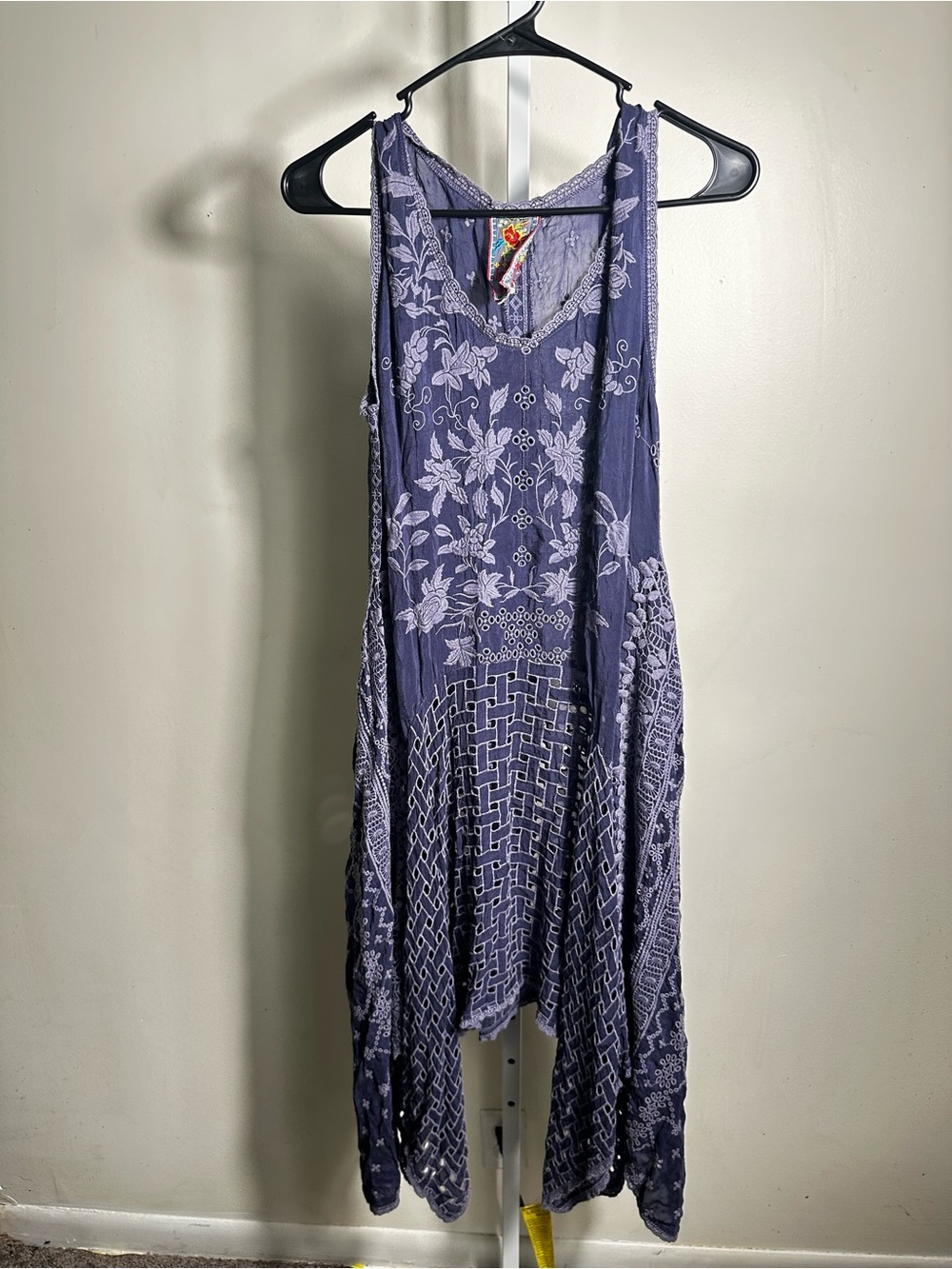 P177. Johnny Was Lavender Floral Lace-Trim Sleeveless MIDI Dress